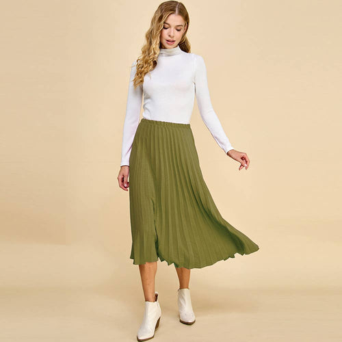 Pleated Midi Skirt: Mocha / M