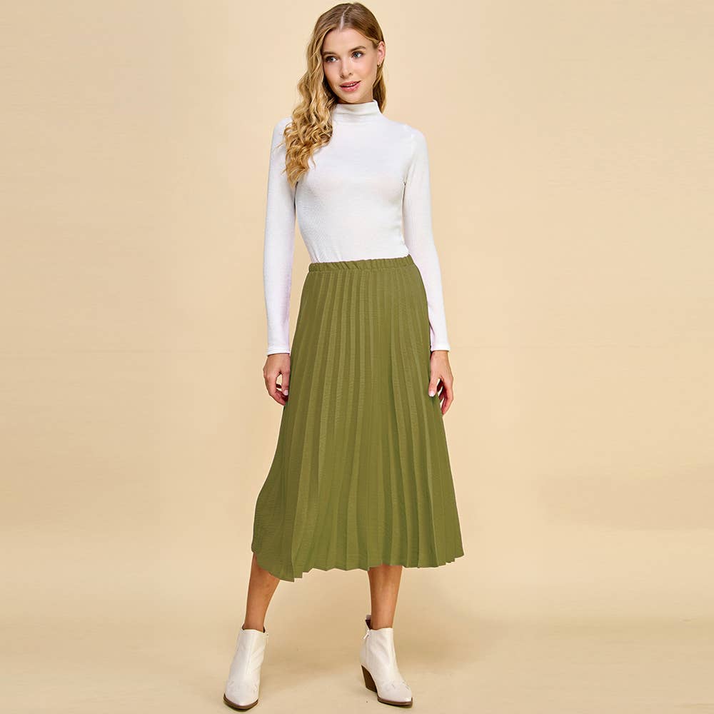 Pleated Midi Skirt: Mocha / M