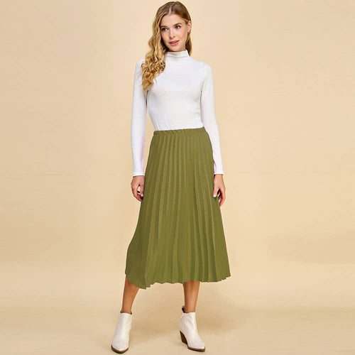 Pleated Midi Skirt: In Olive or Mocha