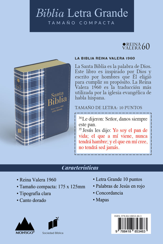 Santa Biblia Azul - Reina Valera 1960 Letra Grande 10 Puntos