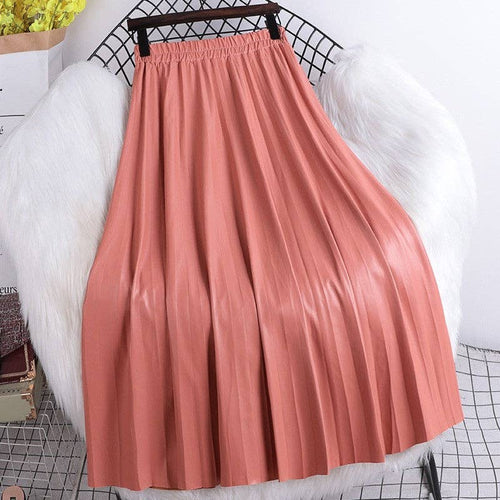 High Waisted Elastic A-Line Pleated PU Leather Mini Skirt