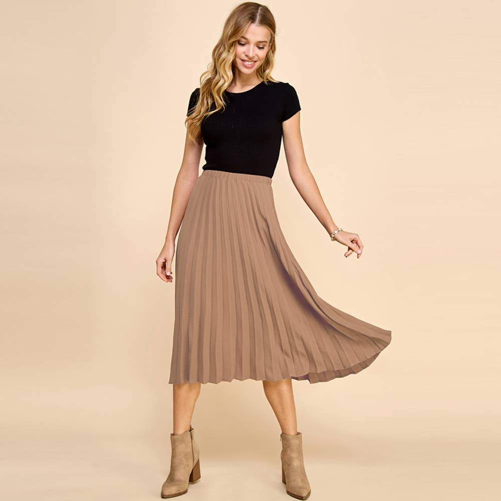 Pleated Midi Skirt: In Olive or Mocha