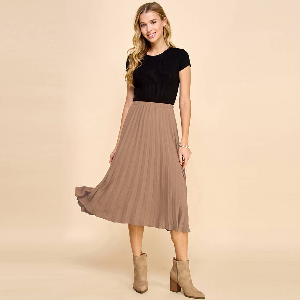 Pleated Midi Skirt: Mocha / S